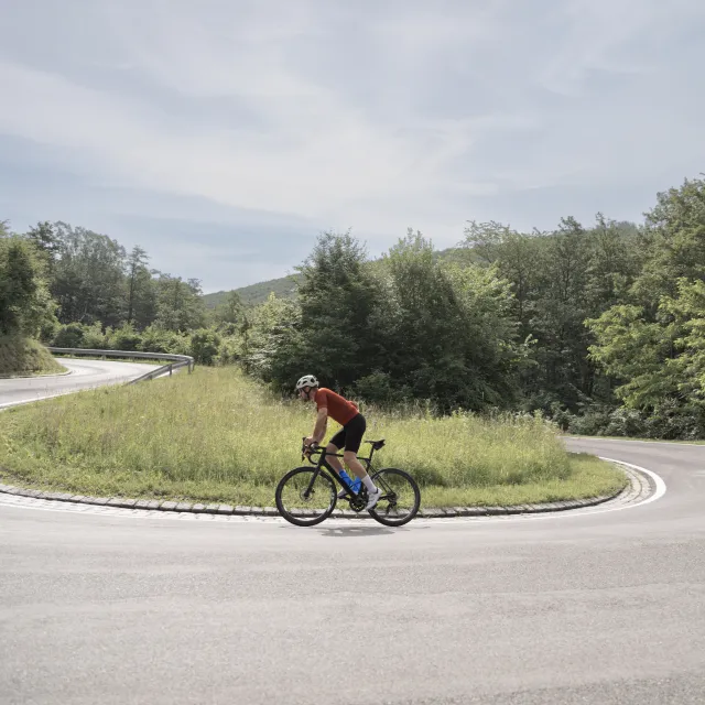 Radfahrer fährt energiegeladen den Berg hinauf